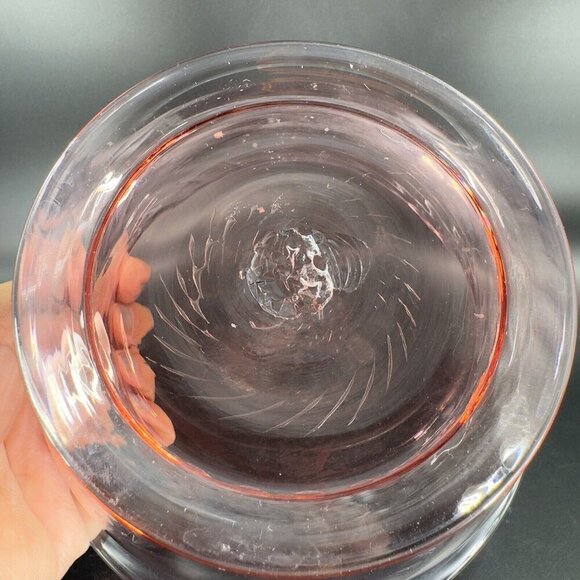Hand Blown Optic Swirl Footed Bowl Dish Transparent Pink Glass Bowl Hand Made - Picture 6 of 16